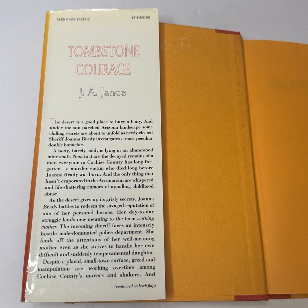 Tombstone Courage" by J.A. Jance Hardcover Novel, Book, 1994 - Picture 4 of 12